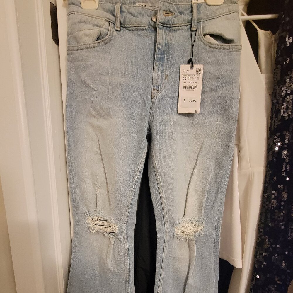 Zara Flare Leg Distressed Jeans